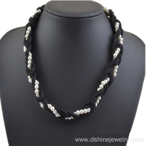 Velvet Weaved Collar Personalized Necklaces With Silver Bead